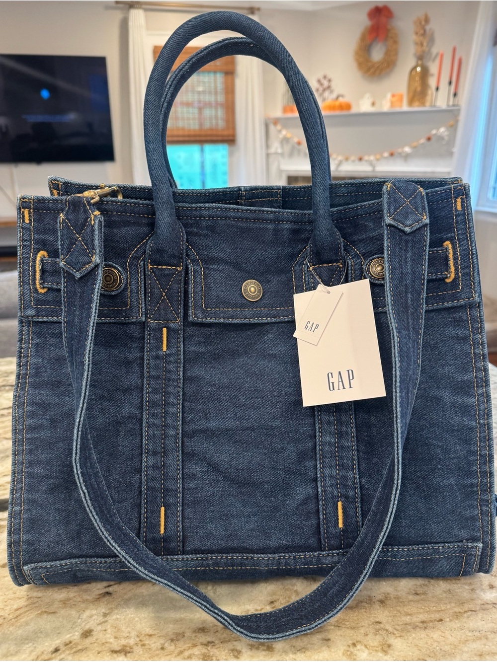 NWT Gap 5 Pocket Denim Tote (standard/medium size, dark wash)